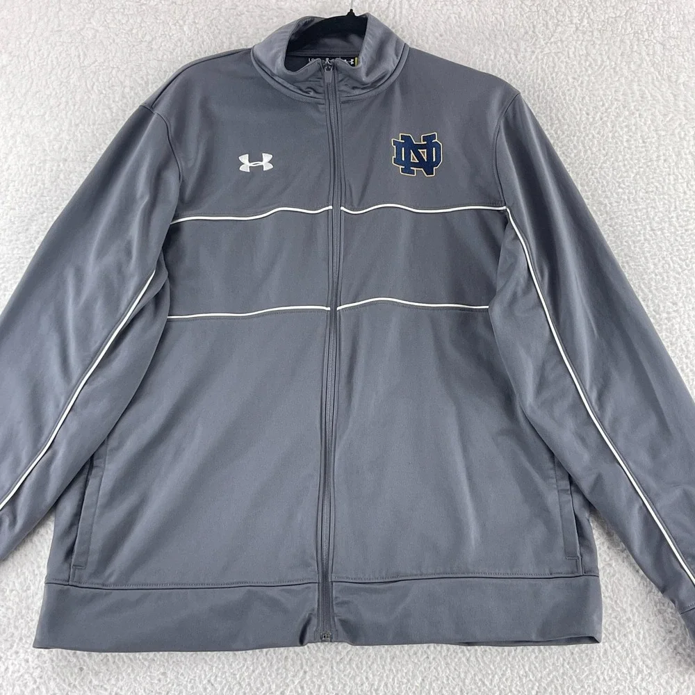 Under‎ Armour Basketball Jacket Mens Large Gray Full Zip Long Sleeve Notre Dame